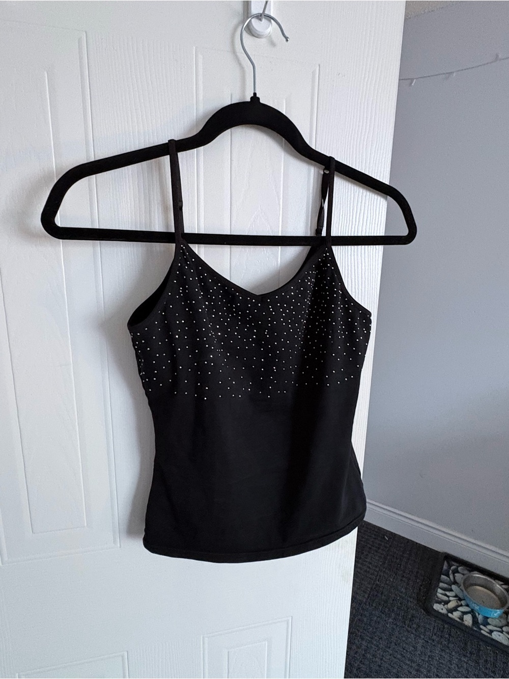 Black Sleeveless Rhinestone Cami Top